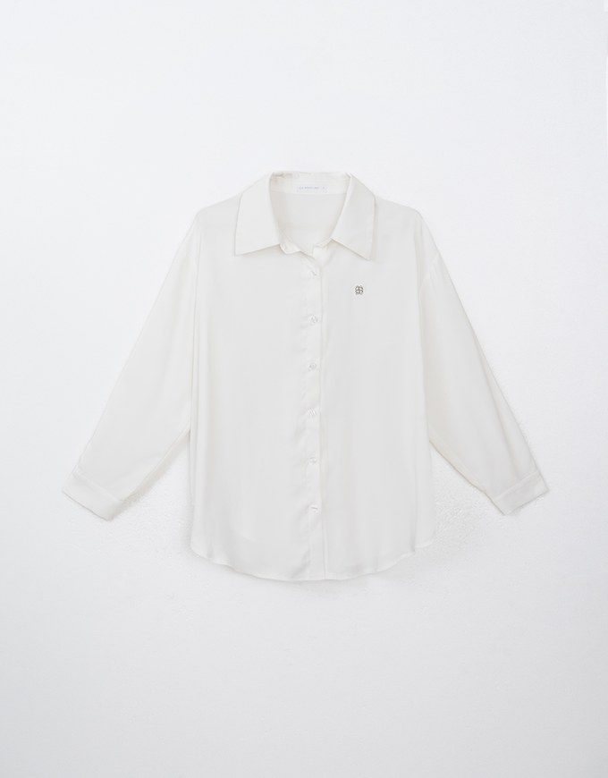 Basic Long Sleeve Button Up Straight Blouse With Air Space Logo Embroidered