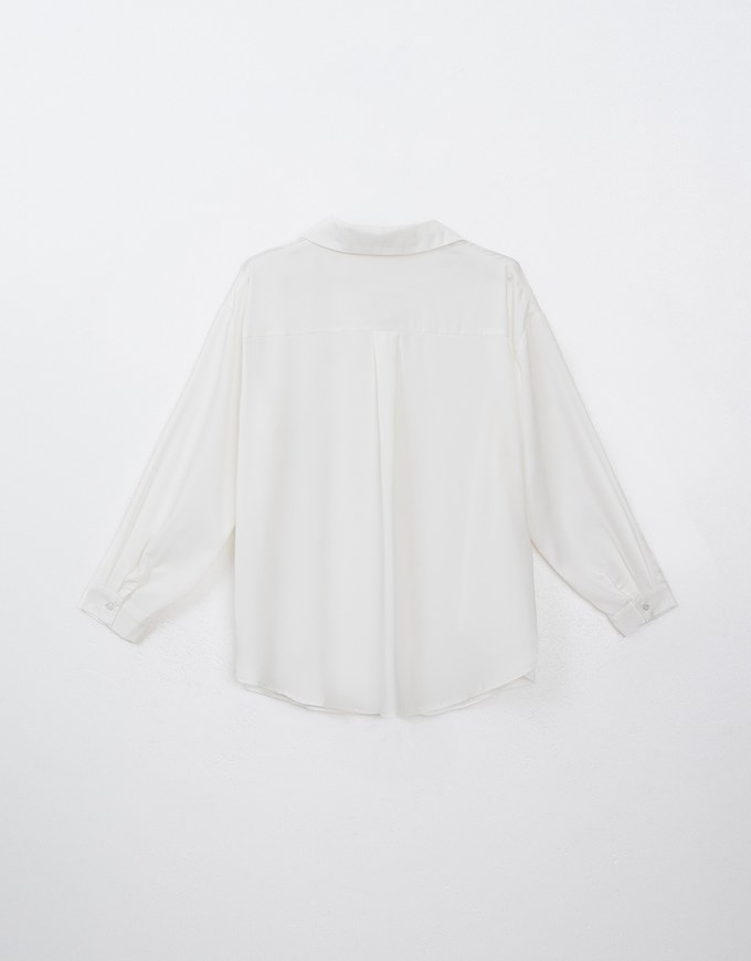 Basic Long Sleeve Button Up Straight Blouse With Air Space Logo Embroidered