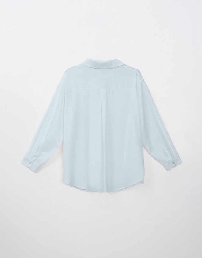 Basic Long Sleeve Button Up Straight Blouse With AIR SPACE Logo Embroidered