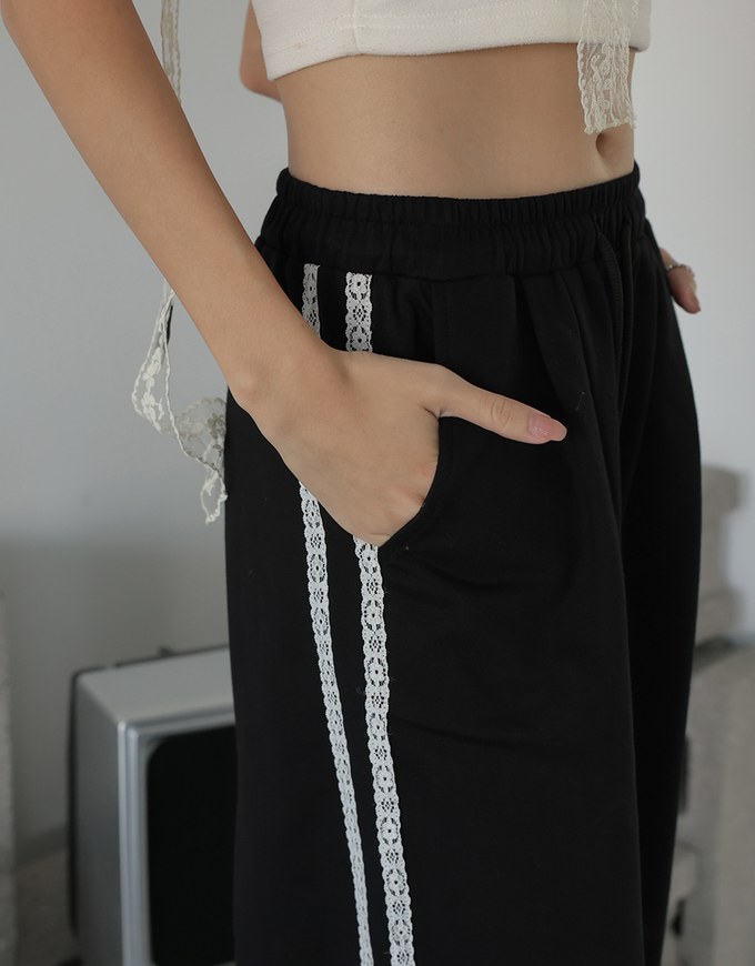 Side Lace Drawstring Sweat Long Pants