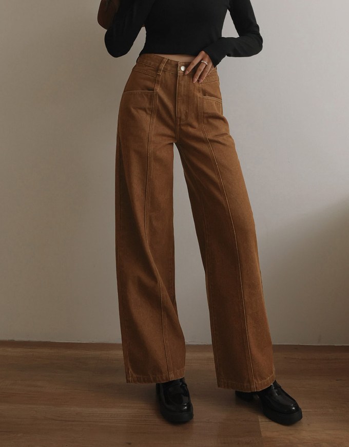 Heavyweight Washed Jeans Denim High Waisted Wide Pants Culottes