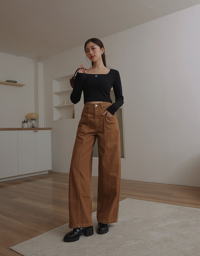 Heavyweight Washed Jeans Denim High Waisted Wide Pants Culottes