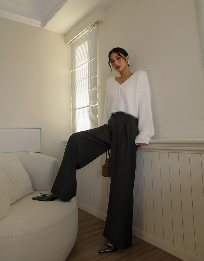 Hidden Placket Pleated Suit High Waist Wide Pants Culottes