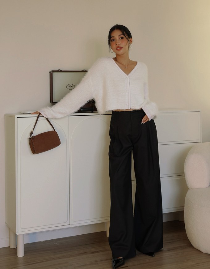 Hidden Placket Pleated Suit High Waist Wide Pants Culottes