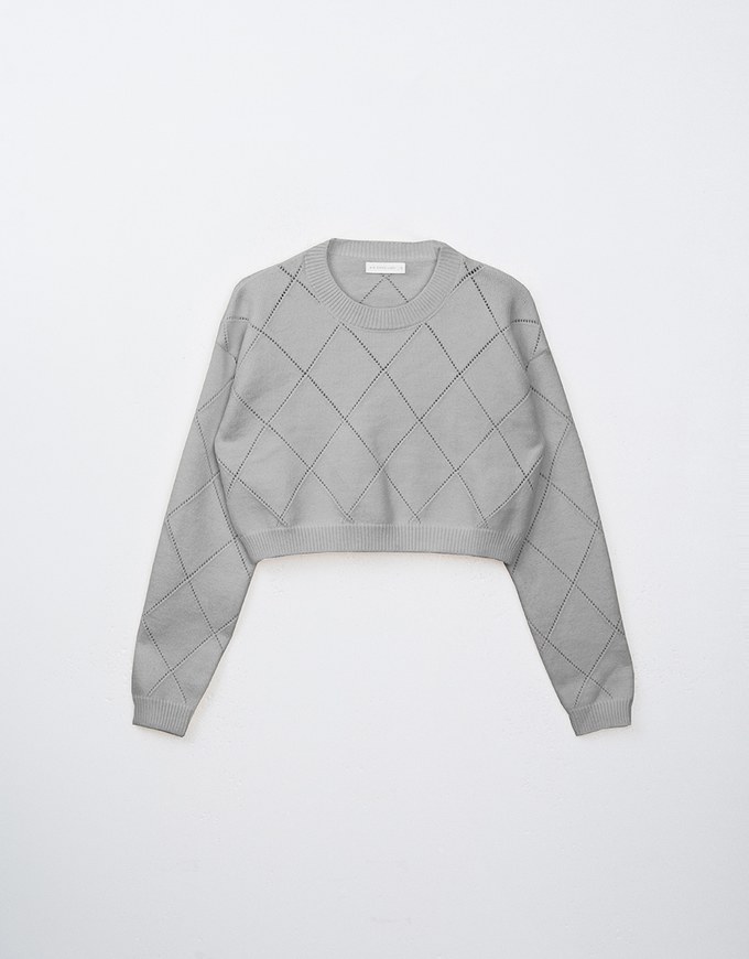 Solid Color Argyle Knit Sweater