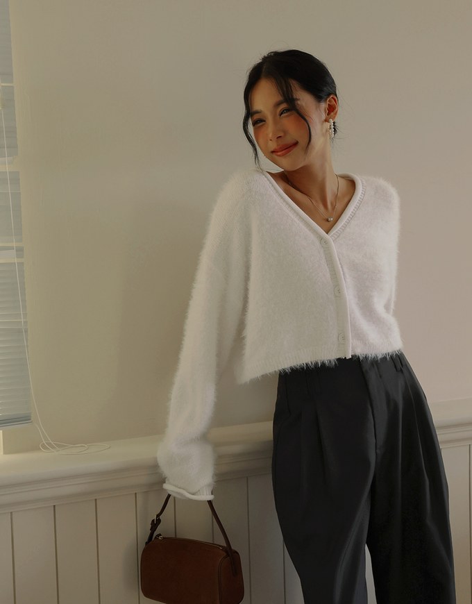 Long Sleeve Mohair Crop Knit Top