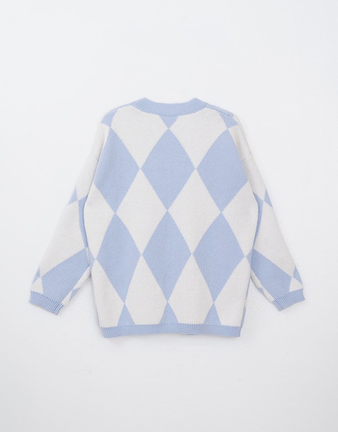 Argyle Printed Button Up Knitted Cardigan