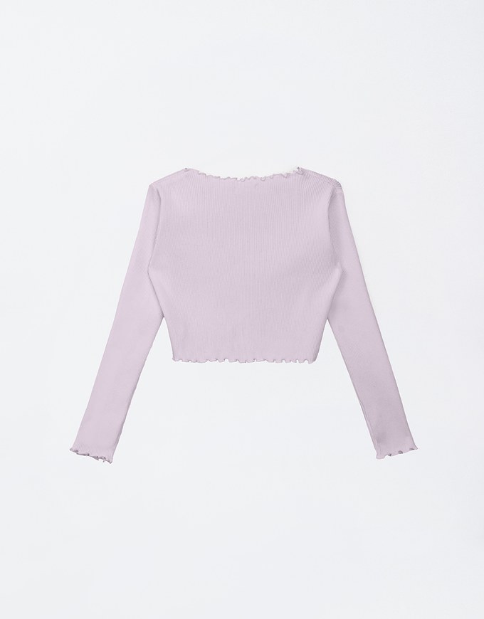 Pearl Button Ruffle Trim Heavyweight Knitted Top