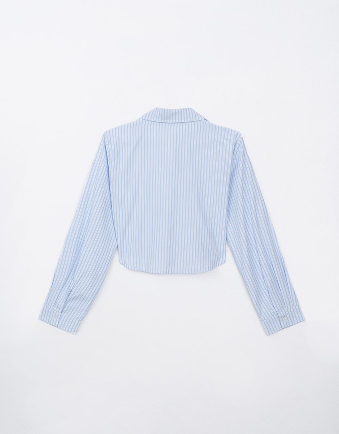 Basic Striped Long Sleeve Cropped Button Up Blouse