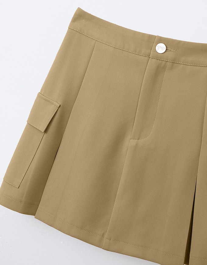 Solid A Line Pleated Mini Skirt With Pockets Details