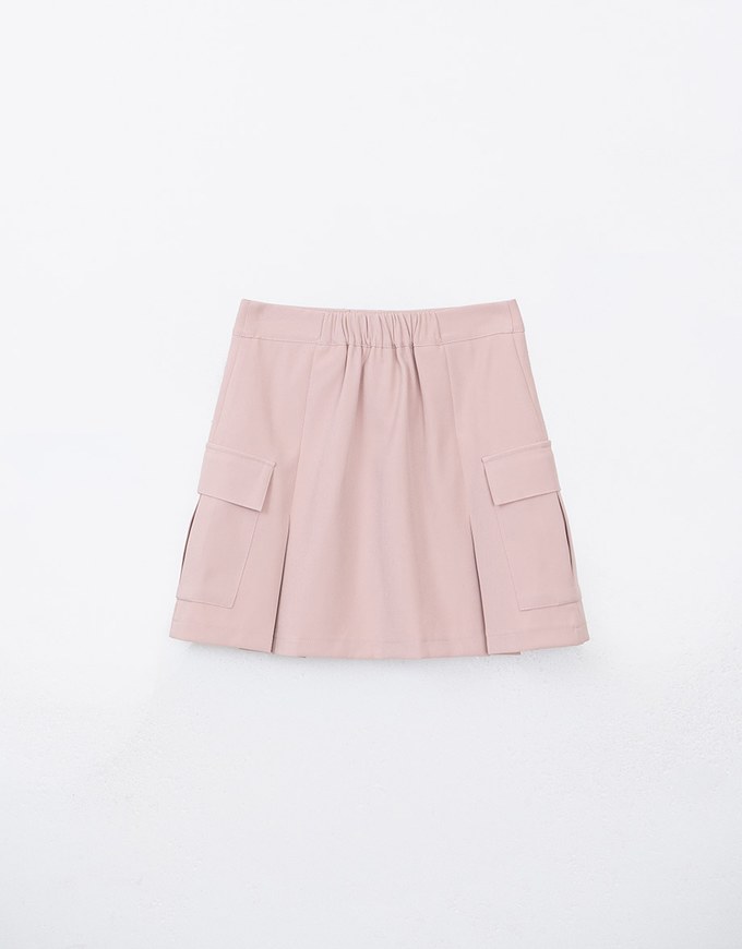 Solid A Line Pleated Mini Skirt With Pockets Details