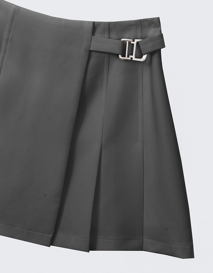 Short Pleated Mini Skirt With Gold Buckle Detail