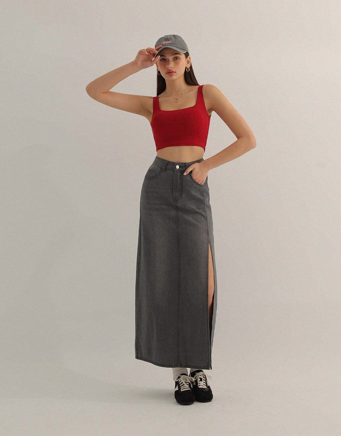 【Den!m LITE】Lightweight Soft Denim Slit Maxi Skirt