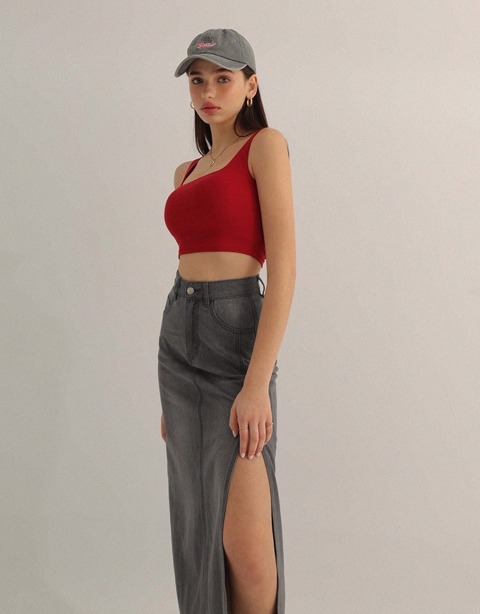 【Den!m LITE】Lightweight Soft Denim Slit Maxi Skirt