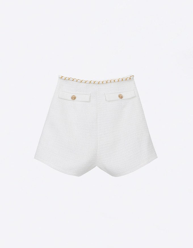 Tweed Knitted Shorts With Gold Chain Details