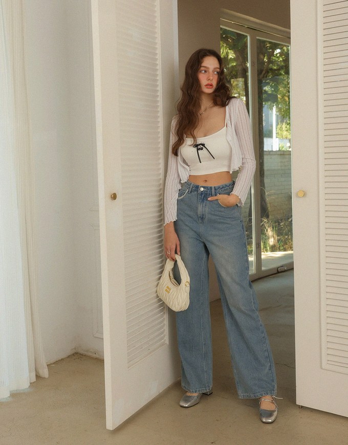 Vintage Lace Details Jeans Denim Straight Leg Pants