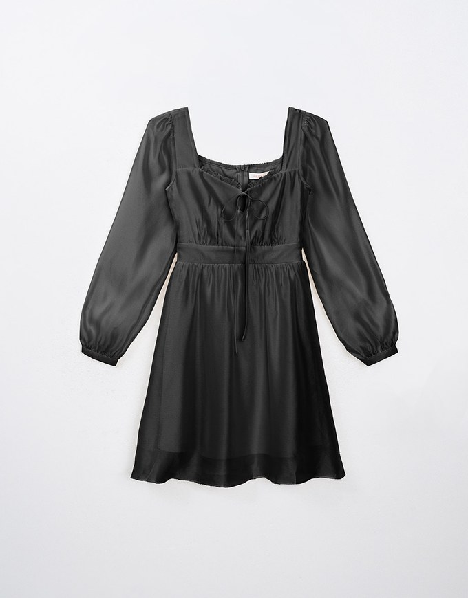 2 Way Tie Front Hollow Out Sheer Mini Dress