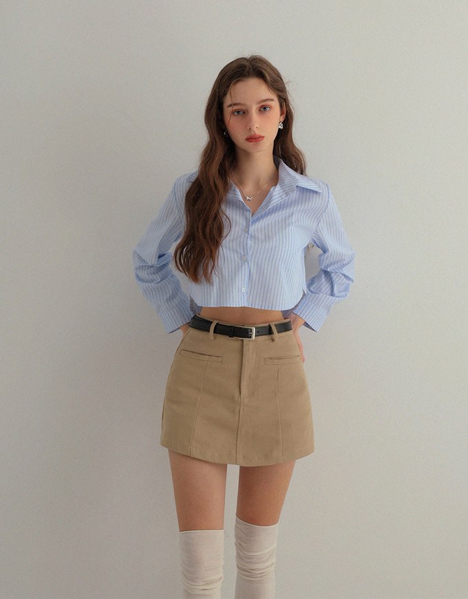 High Waist Plain A Line Jeans Denim Skort (With Belt)