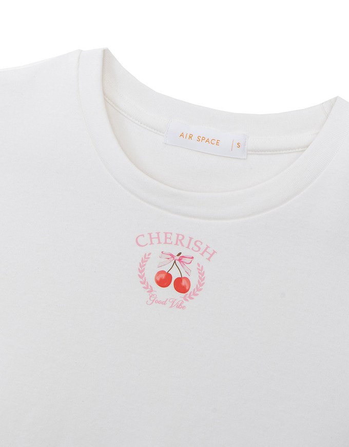 Crew Neck Cherish Cherry Graphic Short Sleeve Crop Top