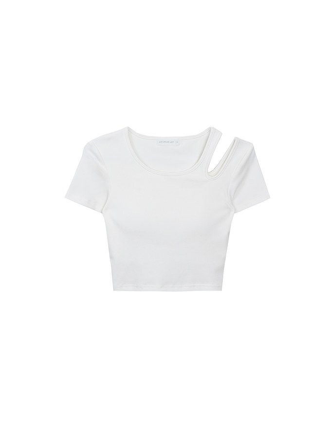 Plain Asymmetric Cut Out Padded Crop Top