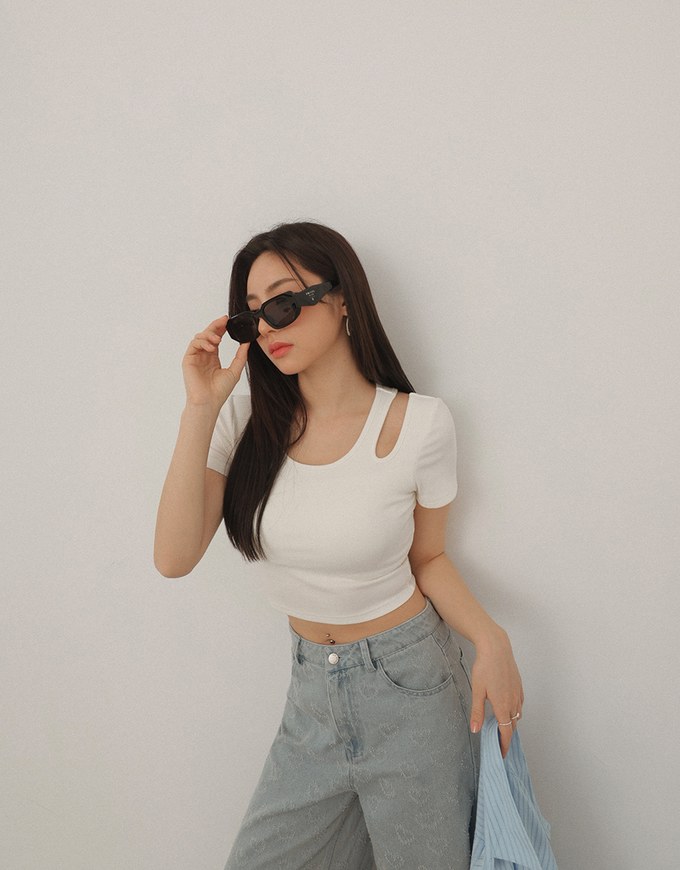 Plain Asymmetric Cut Out Padded Crop Top