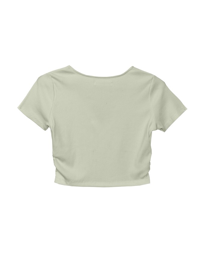 V Neck Side Ruched Ribbed Short Sleeve Top