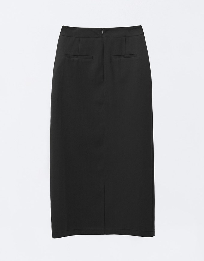 Padded Side Hips Suit Fabric Midi Skirt with Slit Perfect Body Curves