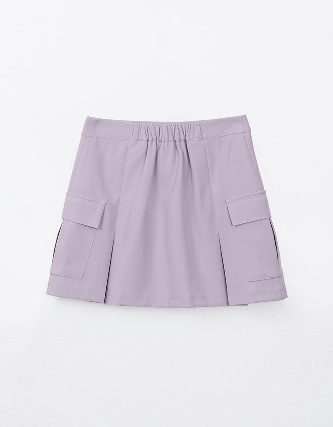 Solid A Line Pleated Mini Skirt With Pockets Details