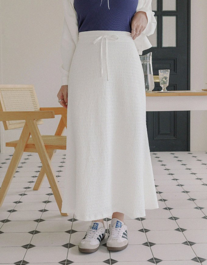 Embossed Knit Drawstring Waist Maxi Skirt