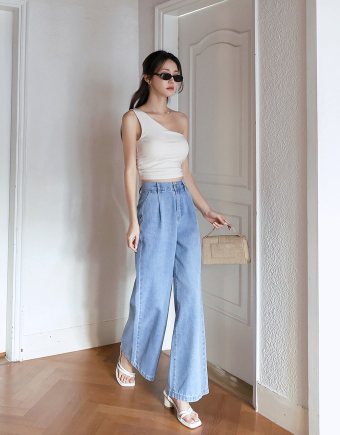 【Den!m LITE】Lightweight Soft Denim Pleated Straight Leg Pants