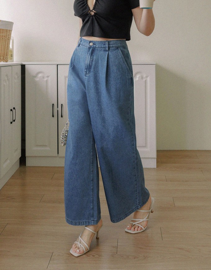 【Den!m LITE】Lightweight Soft Denim Pleated Straight Leg Pants