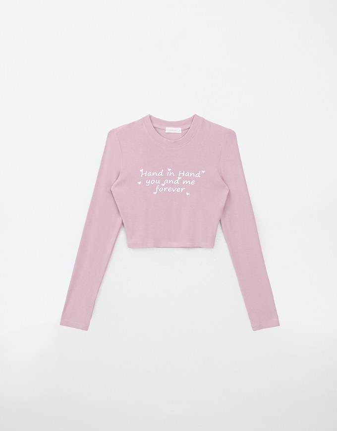 Long Sleeve Letter Printed Cropped Top