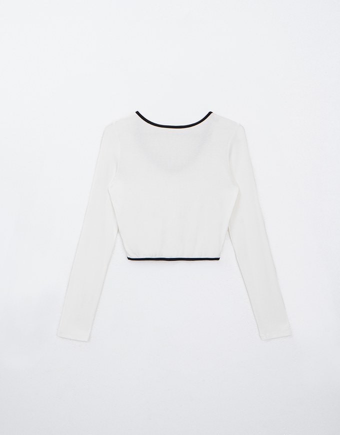 Color Block Press Button Round Neck Top