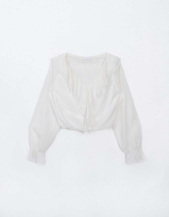 Long Sleeve V Neck Ruffled Sleeve Blouse