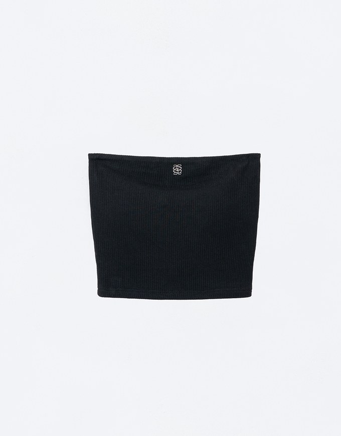 Air Space Logo Embroidered Ribbed Cropped Padded Tube Top