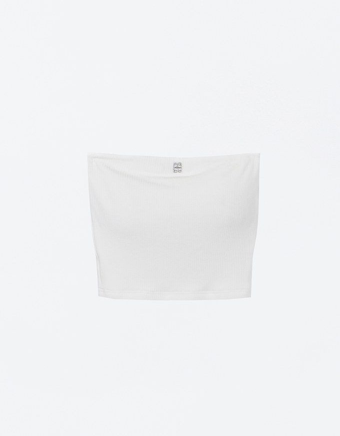 Air Space Logo Embroidered Ribbed Cropped Padded Tube Top