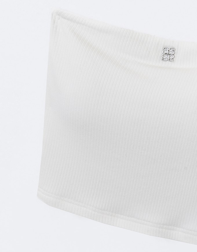 Air Space Logo Embroidered Ribbed Cropped Padded Tube Top