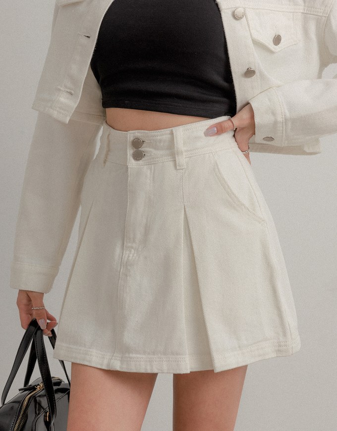 Pleated A Line Jeans Denim Mini Skirt