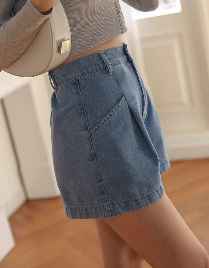 【Den!m LITE】Lightweight Soft Denim Pleated Shorts