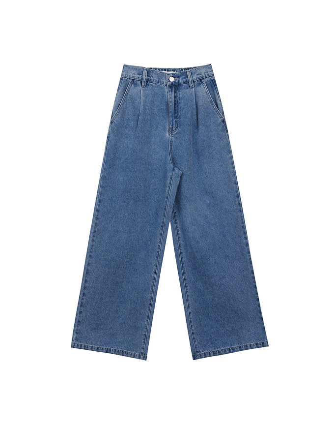 【Den!m LITE】Lightweight Soft Denim Pleated Straight Leg Pants