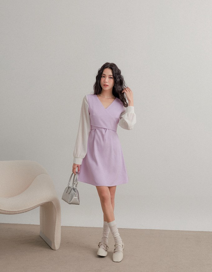 Long Sleeve Cross Front Mini Dress