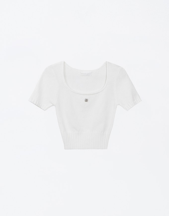 Air Space Logo Embroidered U Neck Knit Cropped Top