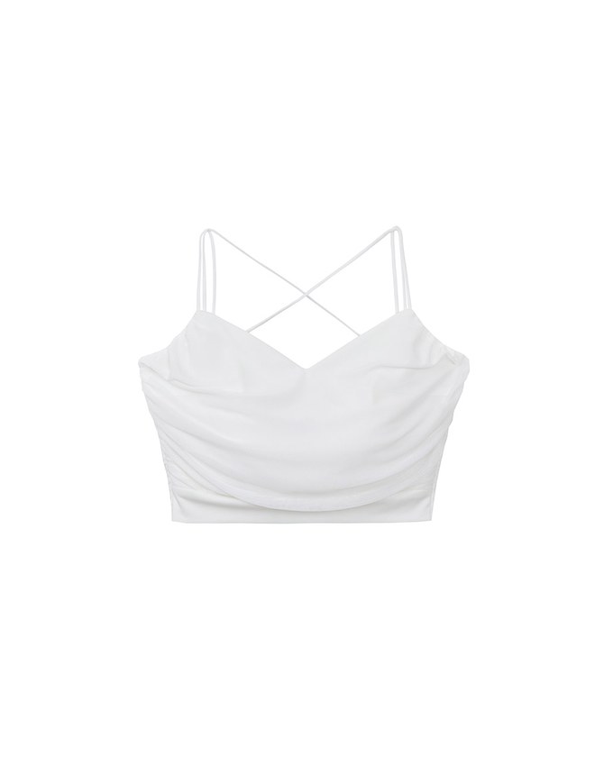 Sexy Mesh Ruched Double Strap Padded Cami Top