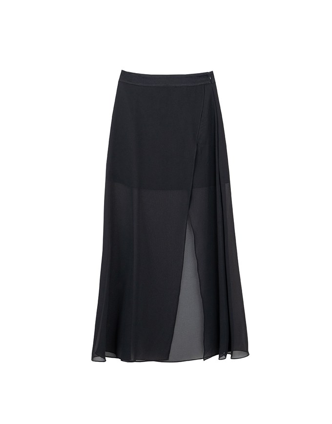 Sheer Flowy Slit Chiffon Maxi Skirt