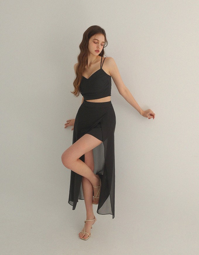 Sheer Flowy Slit Chiffon Maxi Skirt