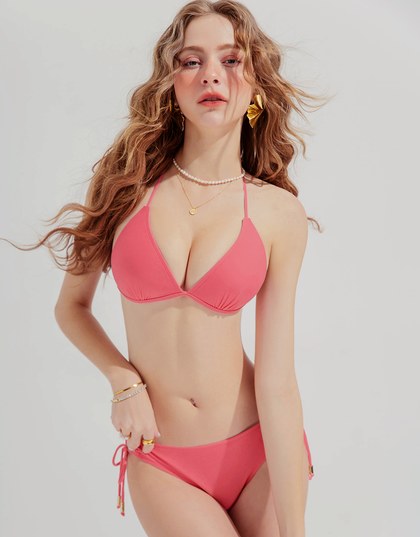 【PUSH UP】Classic Plain Color Bikini Top Single Strap And Bra Padded
