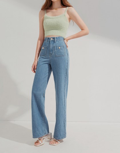 Vintage Gold Buckle Line Denim Pants