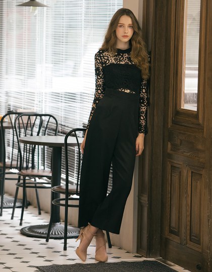 Sheer Lace Backless Jumpsuit Pants (With Inner Wear)