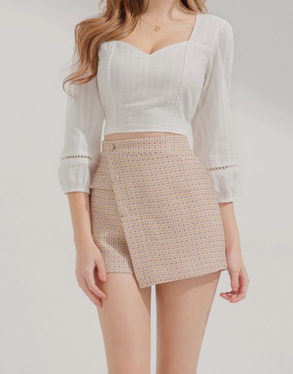 Diagonal Button Checked Skorts
