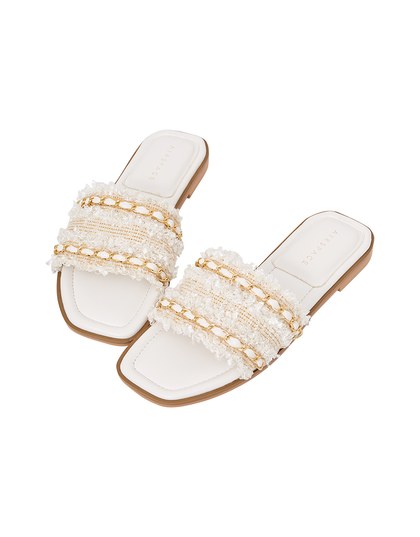 Light luxury woven tassel gold chain flat slippers